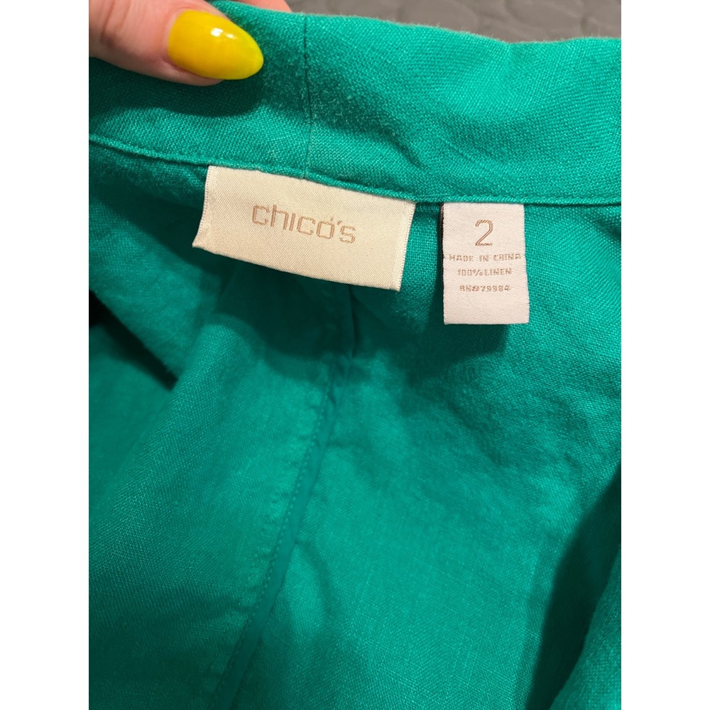 Chico's Linen Blazer‎ Jacket Women's Career Casual Elegant Kelly Green - Picture 4 of 8